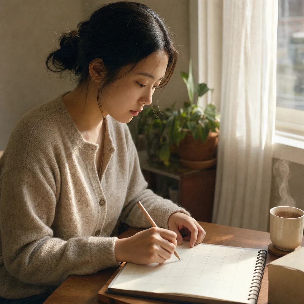 집에서 달력에 포텐자 시술 일정을 표시하는 모습