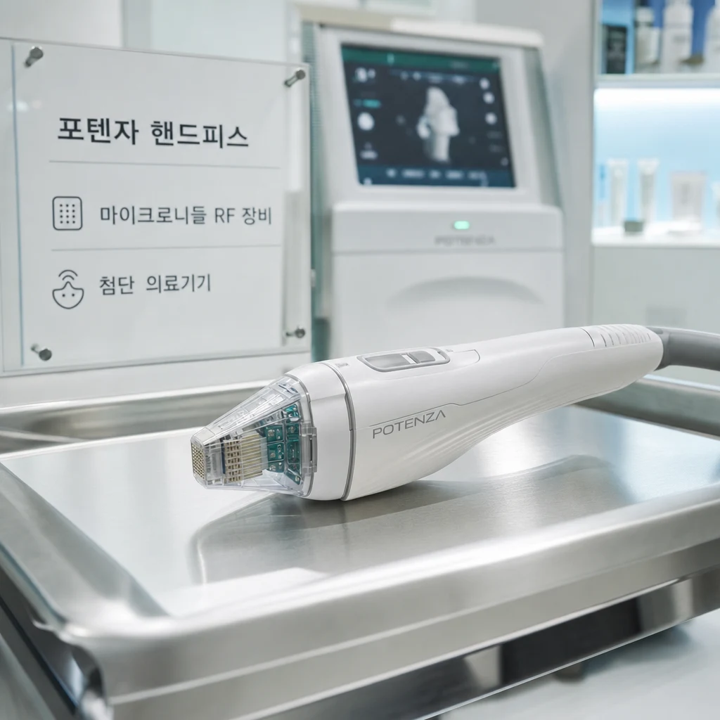 진피층에 고주파 에너지를 전달하는 포텐자 마이크로니들 RF 장비 핸드피스
